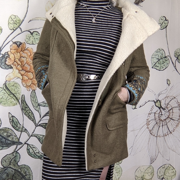 Cache Cache Coat Green Sherpa blue embroidered hooded s - Picture 1 of 11